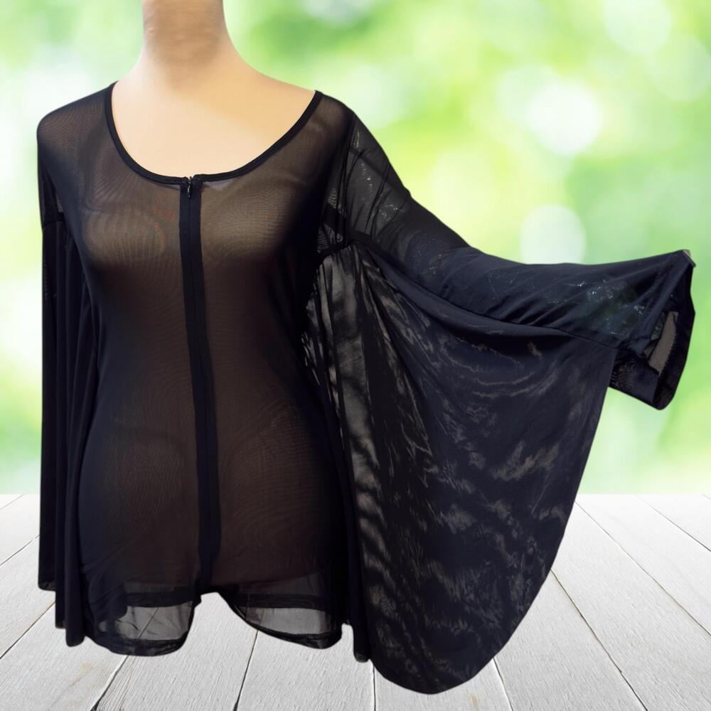 IHEARTRAVES Romper Black Sheer Mesh Batwing Sleeves Rave Festival Clubwear Sz L